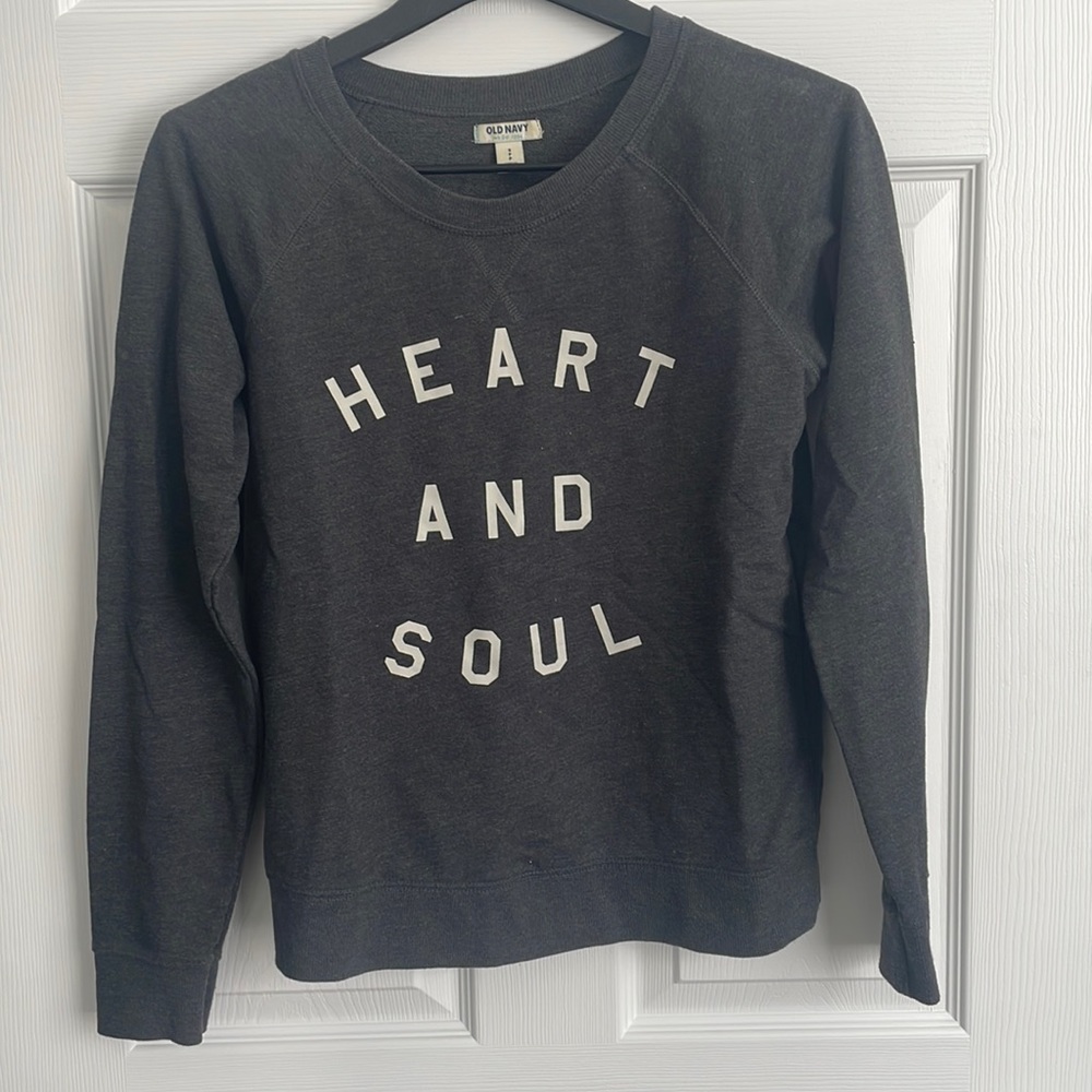 Heart and Soul Printed Long Sleeve Lightweight Oversized Terry Sweater Crew Neck
